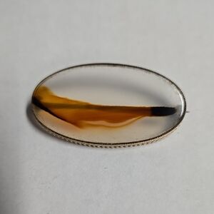 Vintage Landscape Oval Agate Brooch 1 1/2" X 7/8"